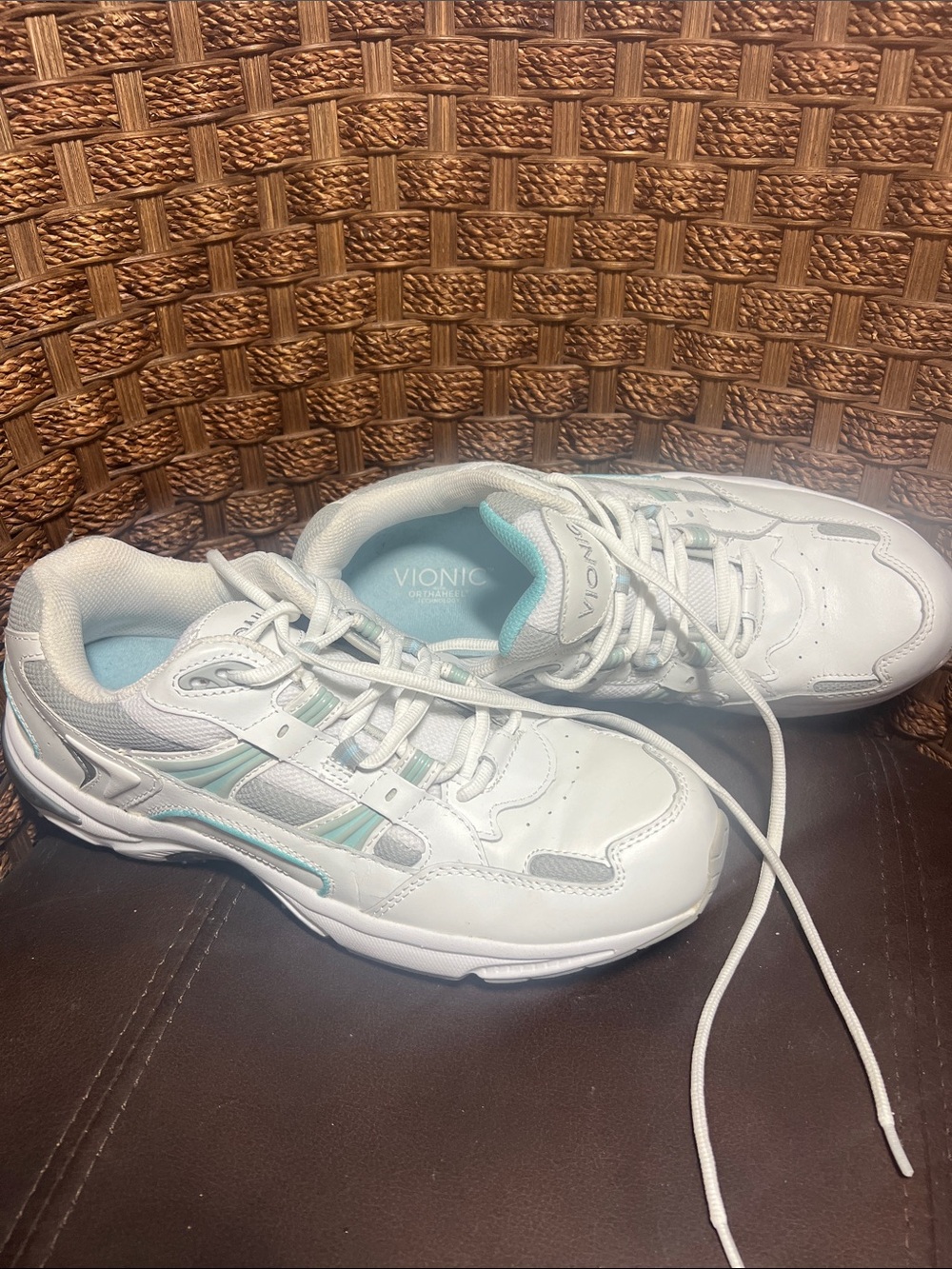 Vionic White Sneakers with Mint Accents